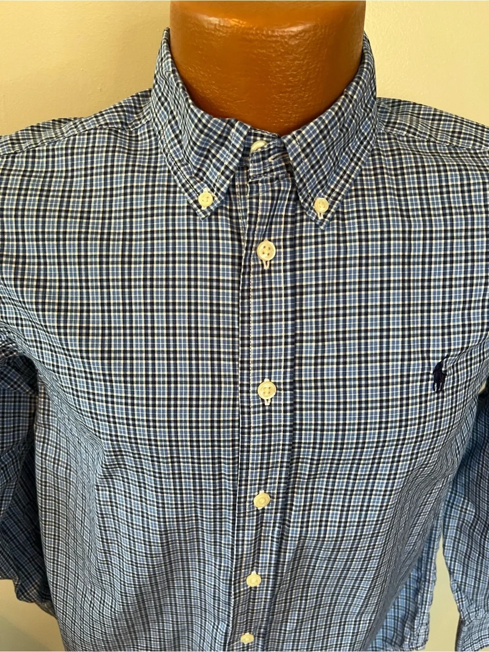 Ralph Lauren Boys Large 14-16 Blue Plaid Button Down Long Sleeve Cotton Shirt